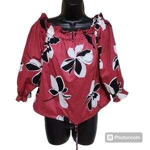 Who What Wear Womens Floral Long Sleeves Adjustable Drawstring Crop Top Size XS